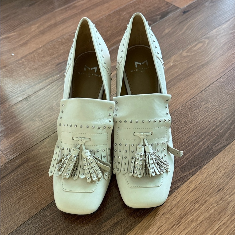 Marc Fisher Ivory Tassel Studded Loafers
